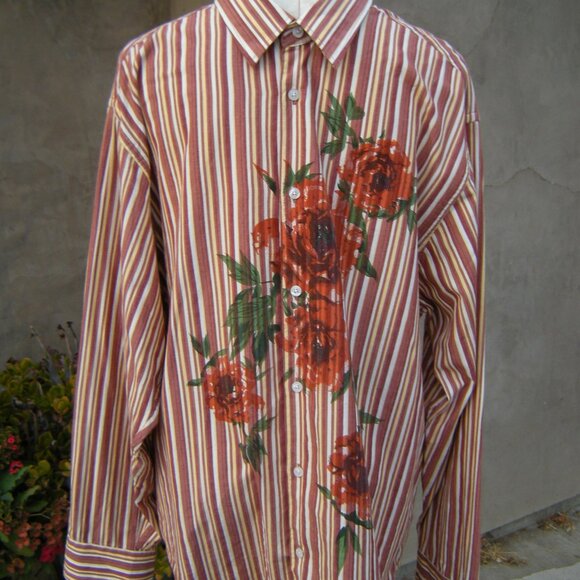 CUBAVERA XL STRIPED AND FLORAL 100% COTTON SHIRT - Picture 1 of 6